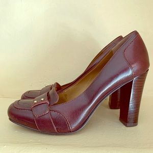 Nine West Mahogany Leather Loafer Heels - 7.5